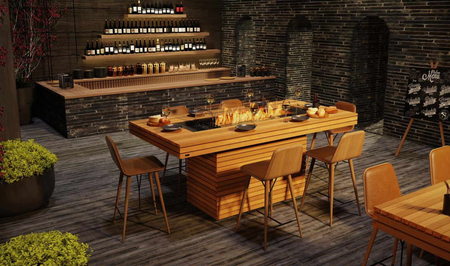 EcoSmart Fire - Gin 90 (Bar) - Fire Pit Table - Teak