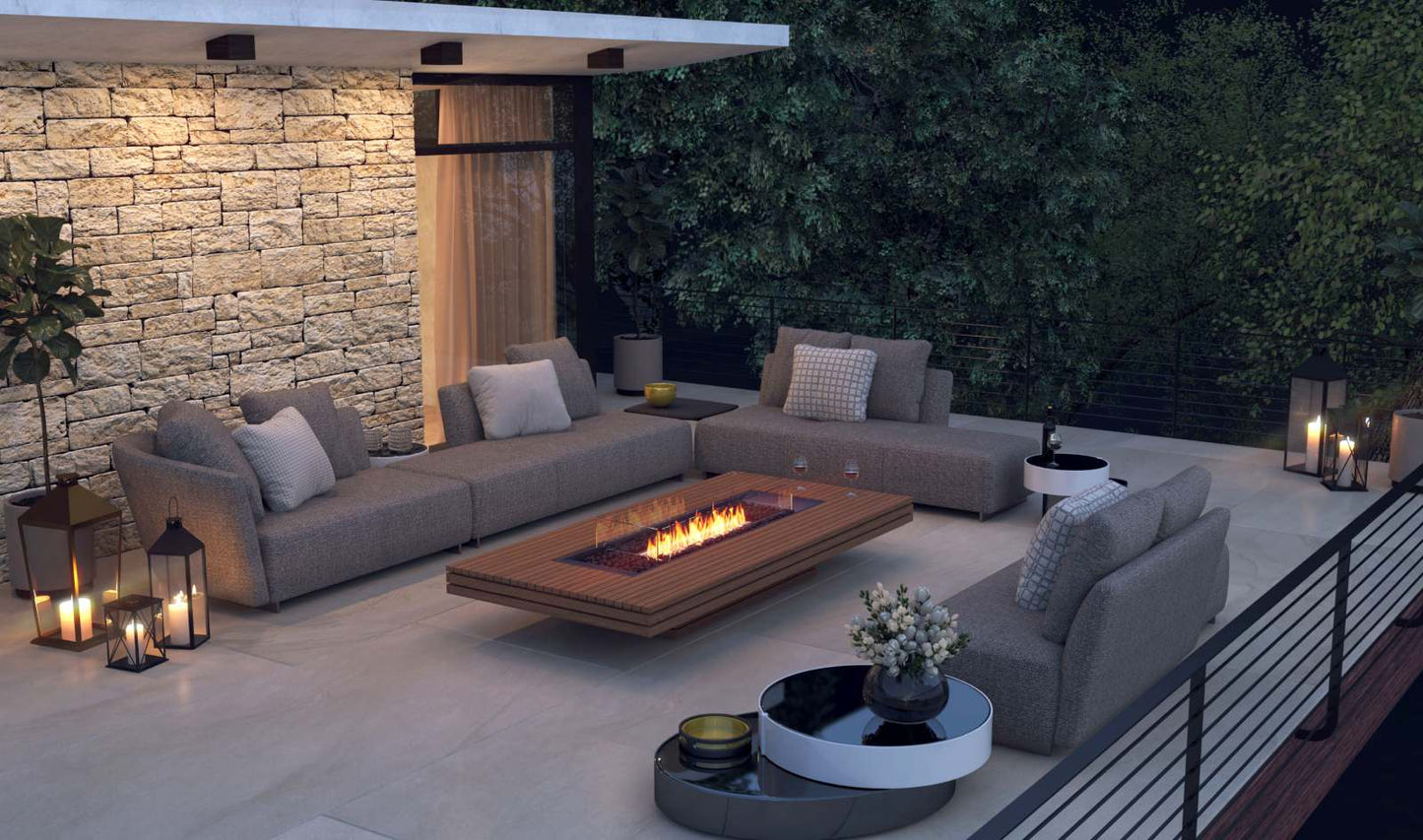 EcoSmart Fire - Gin 90 (Low) - Gas Fire Pit Table - Teak